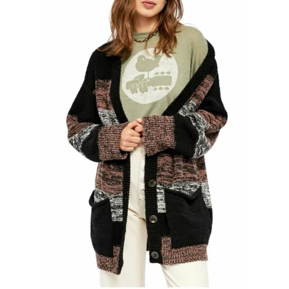 Free People Cardigan Sweater Southport Beach Oversized in Helsinki Combo Size XS